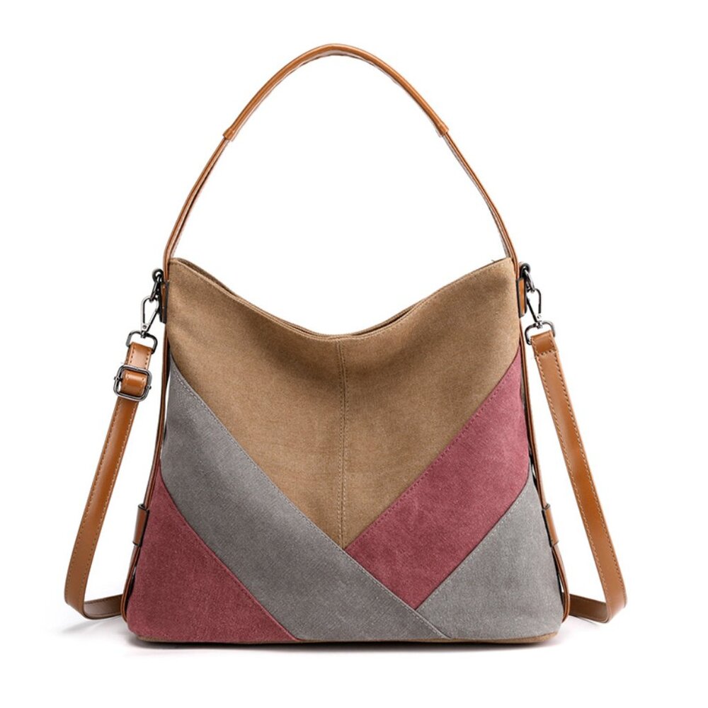 Vintage Vista Color Block Tote Pink Boho Chic Style
